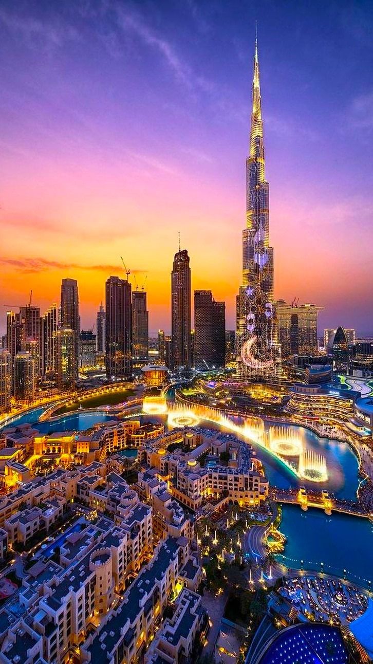 Dubai Marina skyline at night.