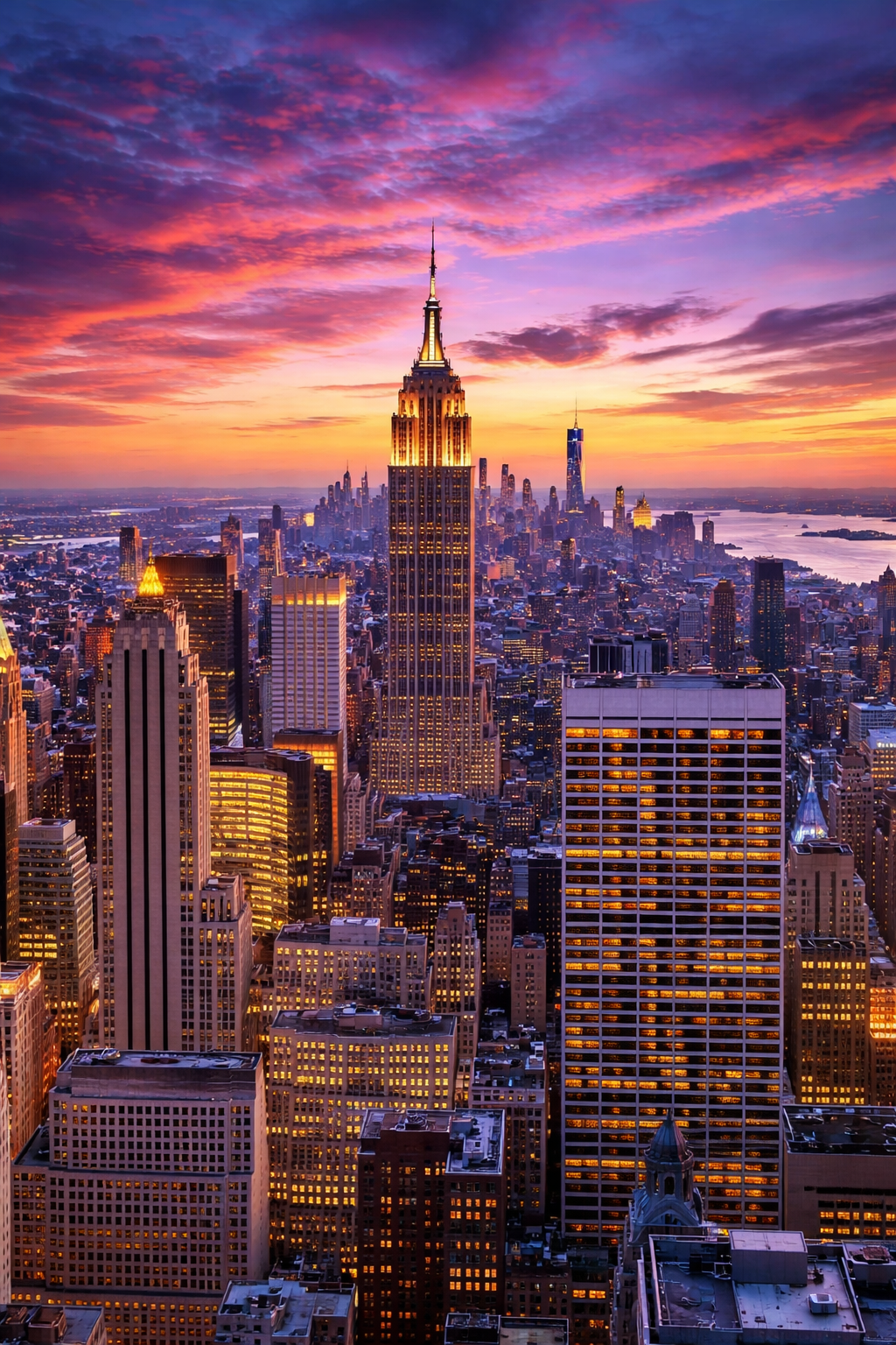 Sunset over New York City skyline