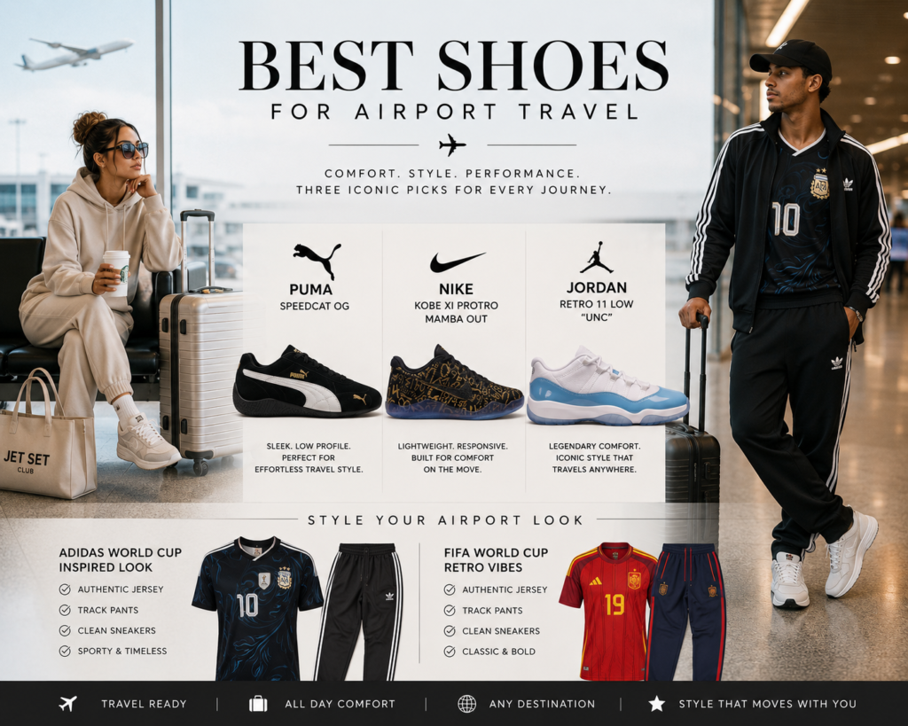 Best airport travel shoes with luxury activewear and FIFA-inspired airport fashion