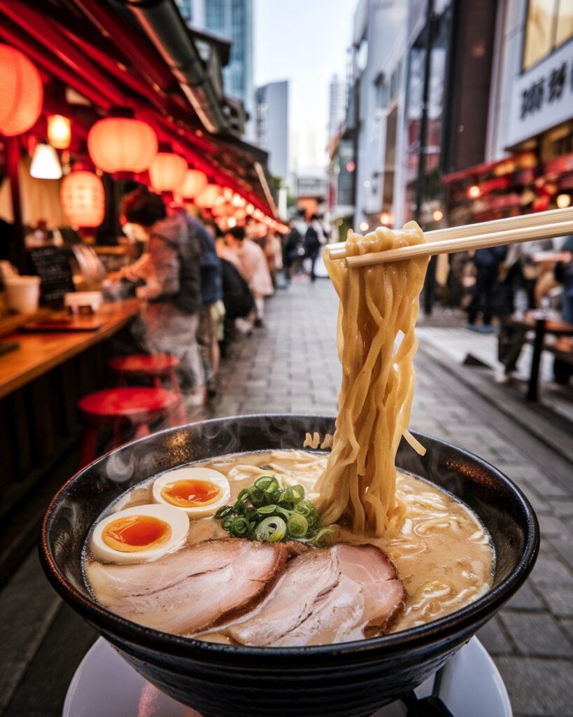 Traditional bowl of Japanese ramen in Tokyo.
